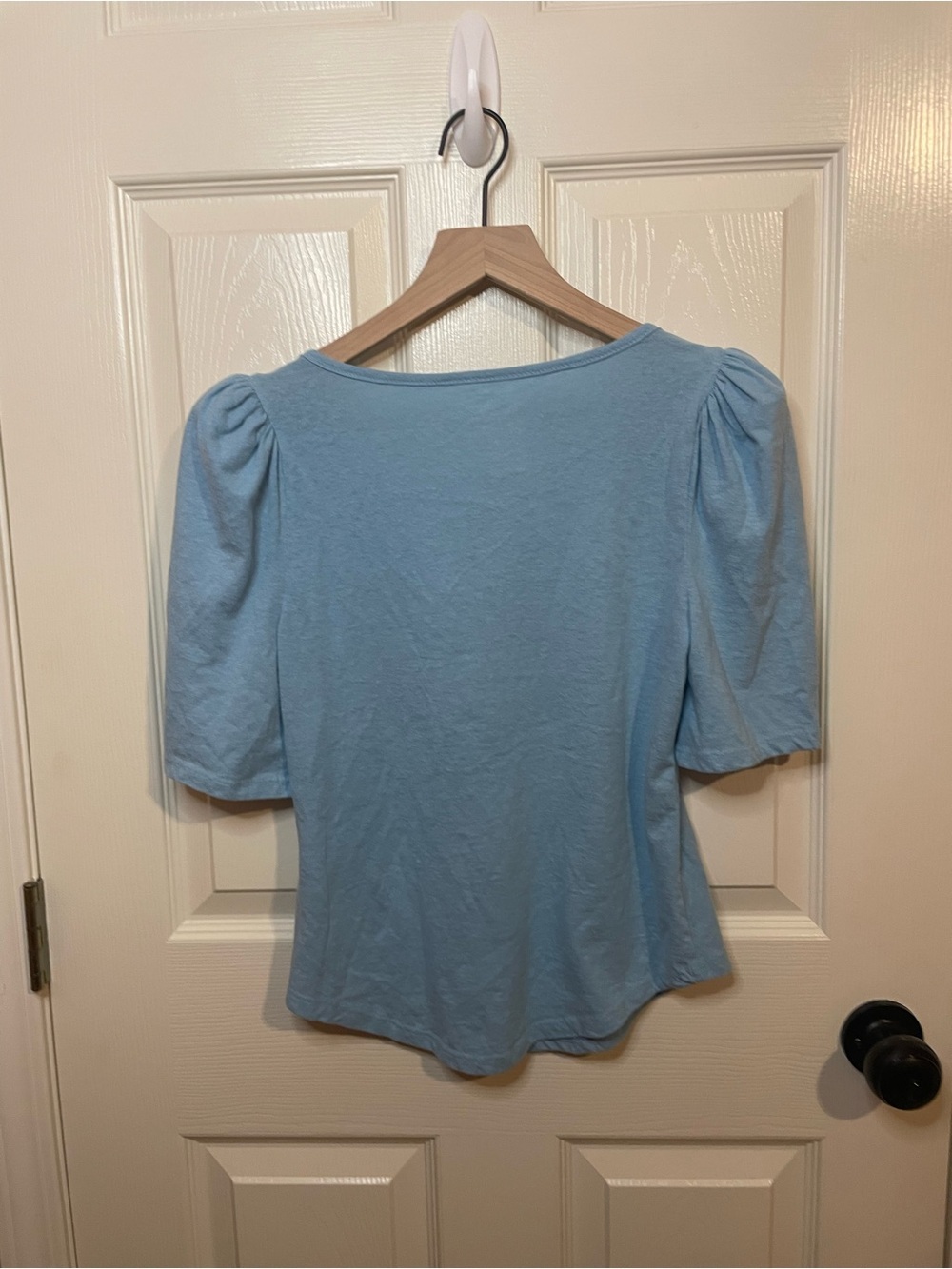 By Anthropologie Puff-Sleeve Henley Top in Blue Size Small - Picture 9 of 9